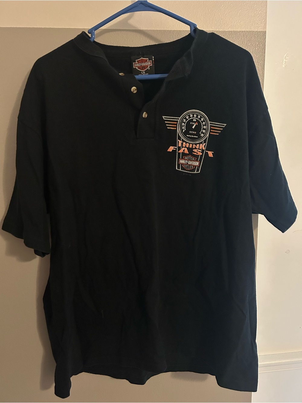 Harley-Davidson Black Short Sleeve Henley with Orange Logo